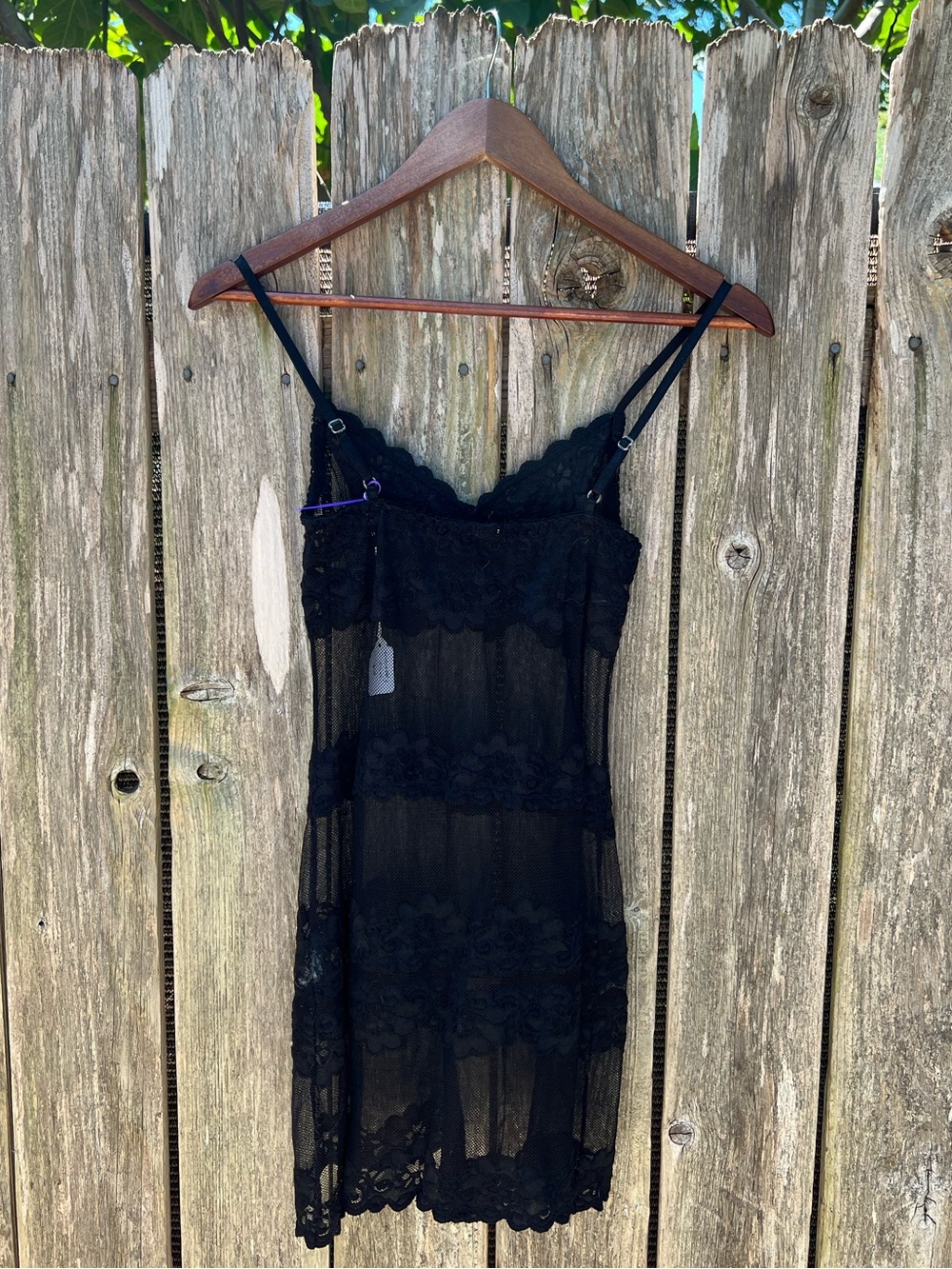 Vintage Black Sheer Lace Chemise with Floral Panels - Picture 2 of 5